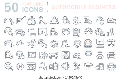 Set of vector line icons of automobile business for modern concepts, web and apps. 