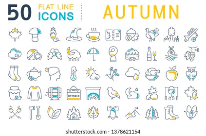 Set of vector line icons of autumn for modern concepts, web and apps.