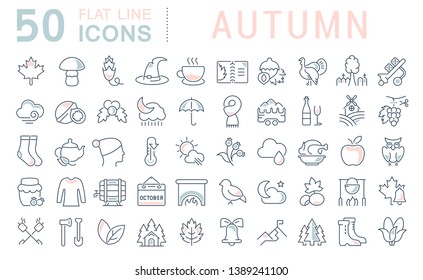Set of vector line icons of autumn for modern concepts, web and apps.