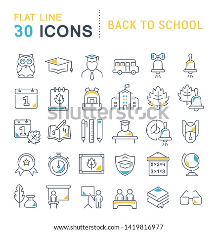 Set of vector line icons of back to school for modern concepts, web and apps.