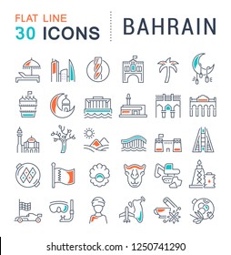 Set of vector line icons of Bahrain for modern concepts, web and apps.