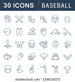 Set of vector line icons of baseball for modern concepts, web and apps.