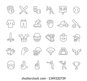 Set of vector line icons of baseball for modern concepts, web and apps.