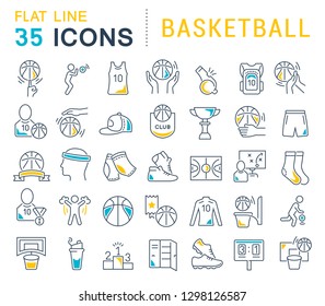 Set of vector line icons of basketball for modern concepts, web and apps.