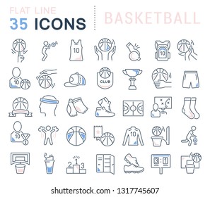 Set of vector line icons of basketball for modern concepts, web and apps.