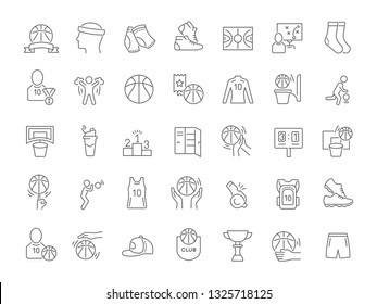 Set of vector line icons of basketball for modern concepts, web and apps.