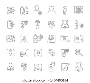 Set of vector line icons of biometrics for modern concepts, web and apps.