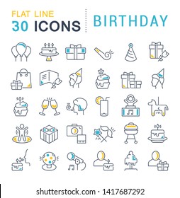Set of vector line icons of birthday for modern concepts, web and apps.