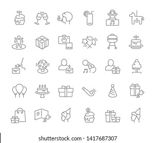 Set of vector line icons of birthday for modern concepts, web and apps.