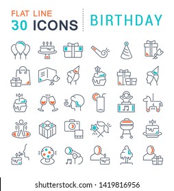 Set of vector line icons of birthday for modern concepts, web and apps.