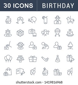 Set of vector line icons of birthday for modern concepts, web and apps.