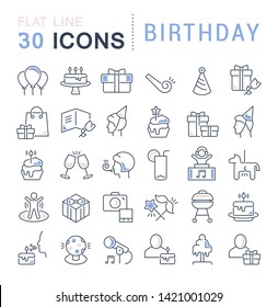 Set of vector line icons of birthday for modern concepts, web and apps.