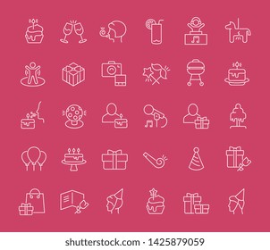 Set of vector line icons of birthday for modern concepts, web and apps.