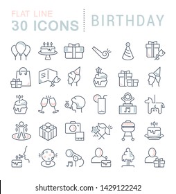Set of vector line icons of birthday for modern concepts, web and apps.
