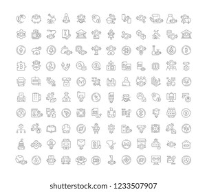 Set of vector line icons of blockchain and cryptocurrency for modern concepts, web and apps.