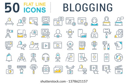 Set of vector line icons of blogging for modern concepts, web and apps.