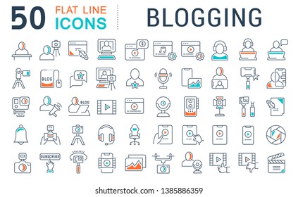 Set of vector line icons of blogging for modern concepts, web and apps.