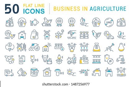 Set of vector line icons of business in agriculture for modern concepts, web and apps. 