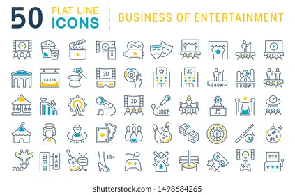 Set of vector line icons of business of entertainment for modern concepts, web and apps.