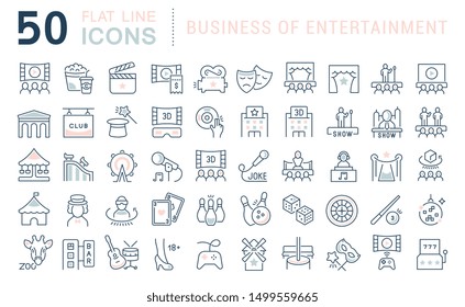 Set of vector line icons of business of entertainment for modern concepts, web and apps.