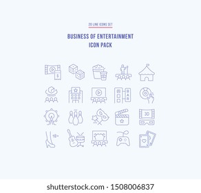 Set of vector line icons of business of entertainment for modern concepts, web and apps.