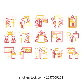 Set of vector line icons of business training for modern concepts.  icons of business and management metaphors.