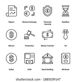 Set of vector line icons of business and finance for modern concepts, web and print media, apps. modern infographic logo and pictogram.