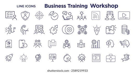 Set of vector line icons of business training for modern concepts, web and apps.