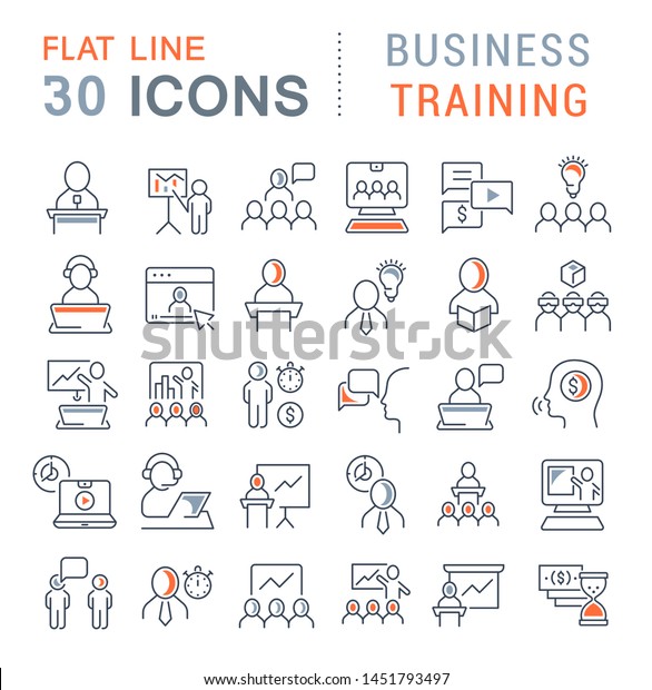 Set of vector line icons of business training\
for modern concepts, web and\
apps.