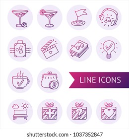 Set of vector line icons by hand, symbol of recreation, entertainment, tourism