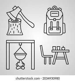 Set of Vector Line Icons of Camping

