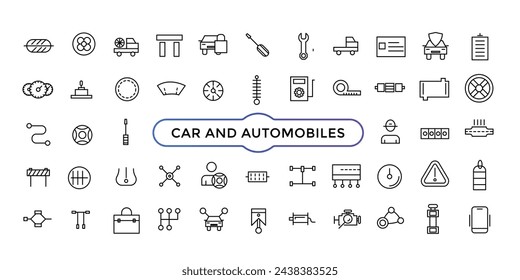 Conjunto de iconos de línea vectorial de coches y automóviles conceptos de negocio, Conjunto de iconos de servicio de coches.