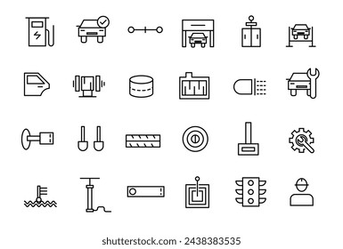 Conjunto de iconos de línea vectorial de coches y automóviles conceptos de negocio, Conjunto de iconos de servicio de coches.