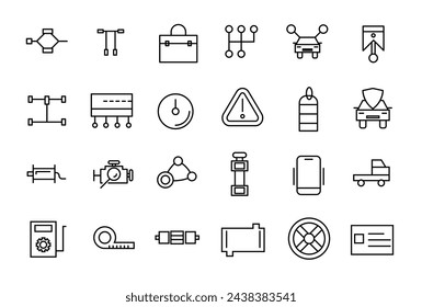 Conjunto de iconos de línea vectorial de coches y automóviles conceptos de negocio, Conjunto de iconos de servicio de coches.