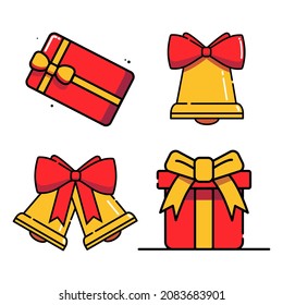 Set of vector line icons with christmas theme and graphic design elements. Illustration with christmas line symbols, gifts and bells. kitchen gadget linear pictogram