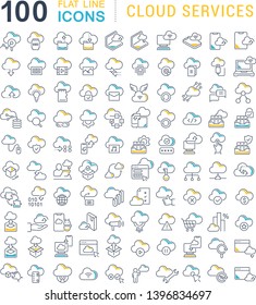 Set of vector line icons of cloud services for modern concepts, web and apps.