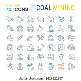 Set of vector line icons of coal mining for modern concepts, web and apps. 