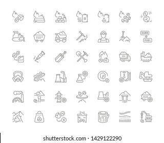 Set of vector line icons of coal mining for modern concepts, web and apps. 