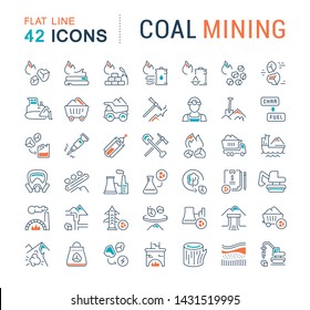 Set of vector line icons of coal mining for modern concepts, web and apps. 