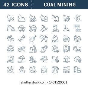 Set of vector line icons of coal mining for modern concepts, web and apps. 