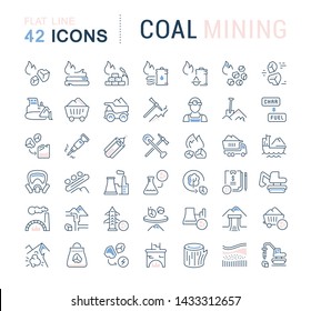 Set of vector line icons of coal mining for modern concepts, web and apps. 