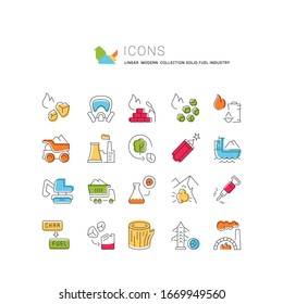 Set of vector line icons of coal mining for modern concepts, web and apps. 