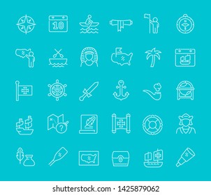 Set of vector line icons of columbus day for modern concepts, web and apps.