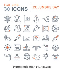 Set of vector line icons of columbus day for modern concepts, web and apps.