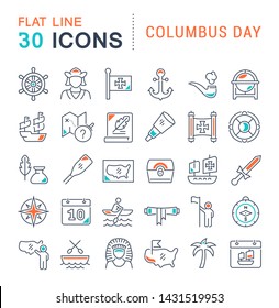 Set of vector line icons of columbus day for modern concepts, web and apps.