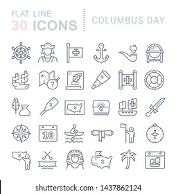 Set of vector line icons of columbus day for modern concepts, web and apps.