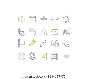 Set of vector line icons of columbus day for modern concepts, web and apps.
