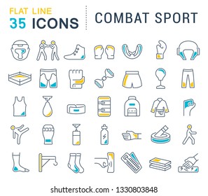 Set of vector line icons of combat sport for modern concepts, web and apps. 