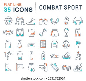 Set of vector line icons of combat sport for modern concepts, web and apps. 