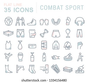 Set of vector line icons of combat sport for modern concepts, web and apps. 